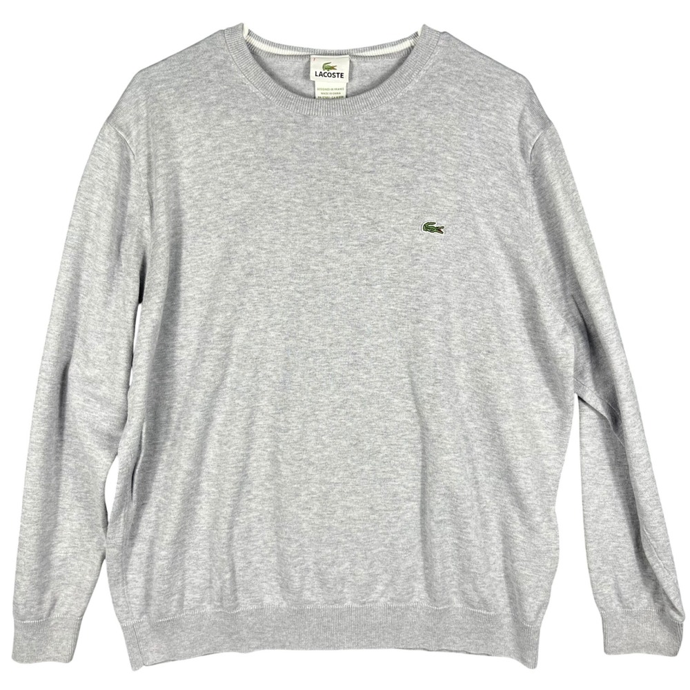 Lacoste Sweater Mens XL Grey Cotton Crewneck Logo Pullover AH2985